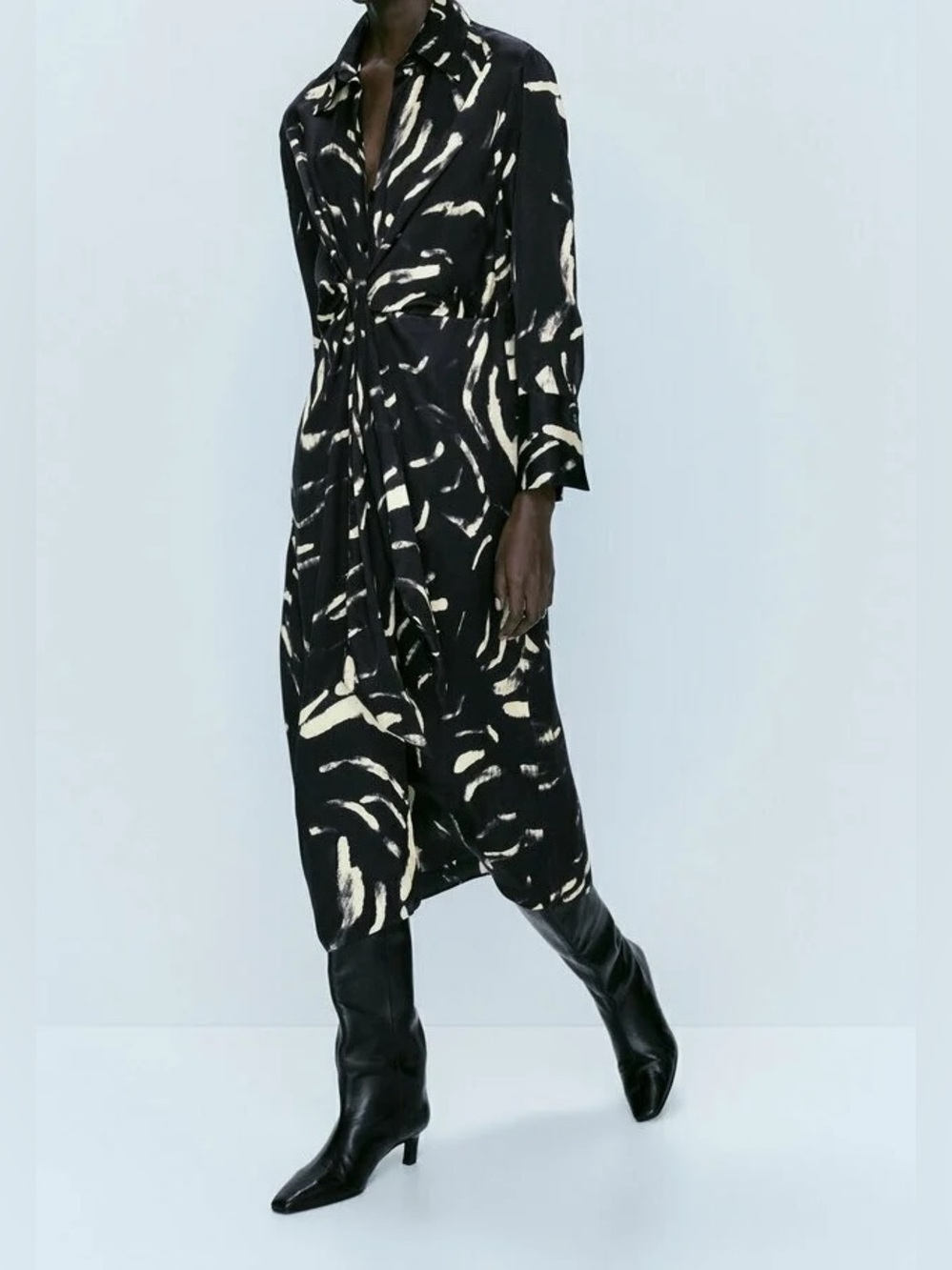 NWT Massimo Dutti Size 10 Animal Print Button-Down Waist-Tie Midi Dress